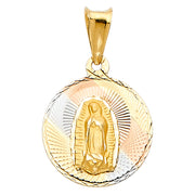 14K Gold Guadalupe Stamp Pendant with 2mm Figaro 3+1 Chain