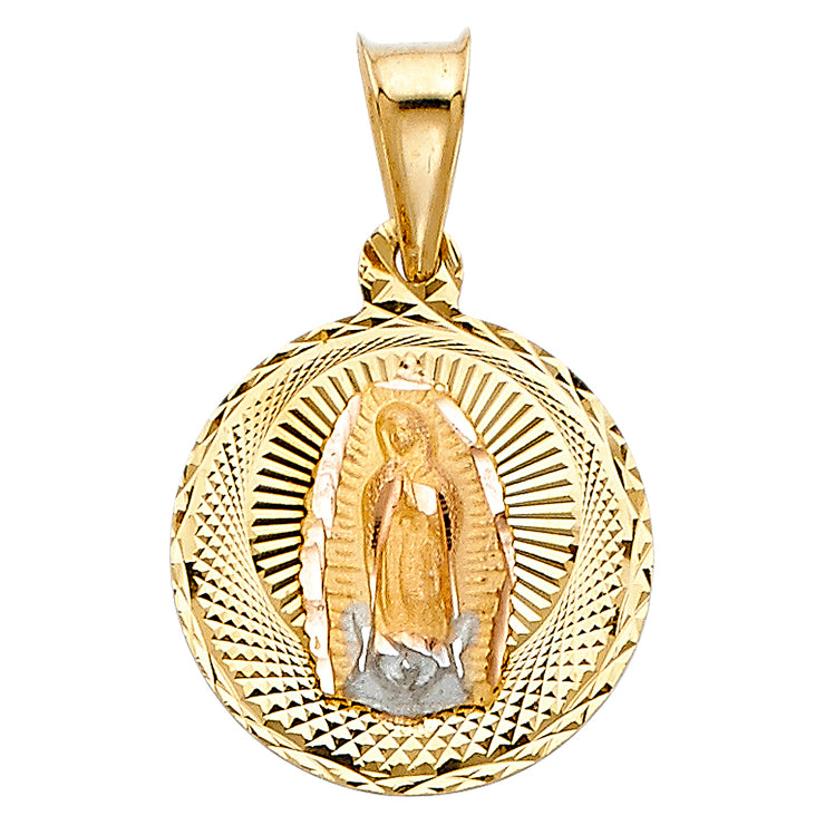 14K Gold Guadalupe Stamp Pendant with 2.3mm Hollow Cuban Chain