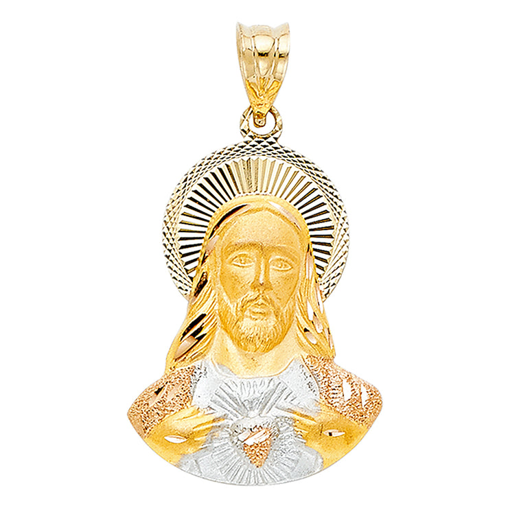 14K Gold Jesus Stamp Pendant with 2.3mm Figaro 3+1 Chain