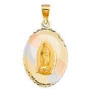 14K Gold Diamond Cut Guadalupe Stamp Religious Charm Pendant with 1.2mm Box Chain Necklace