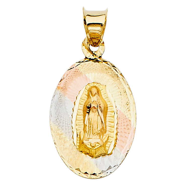 14K Gold Guadalupe Stamp Pendant with 2.3mm Hollow Cuban Chain