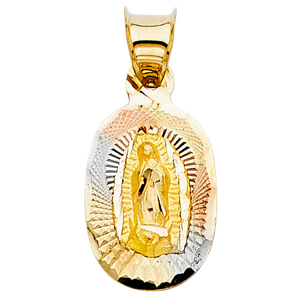 14K Gold Guadalupe Stamp Pendant with 1.5mm Valentino Chain