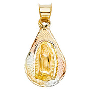 14K Gold Guadalupe Stamp Pendant with 2mm Figaro 3+1 Chain