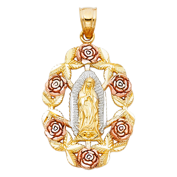 14K Gold Guadalupe Pendant with 3.4mm Hollow Cuban Chain