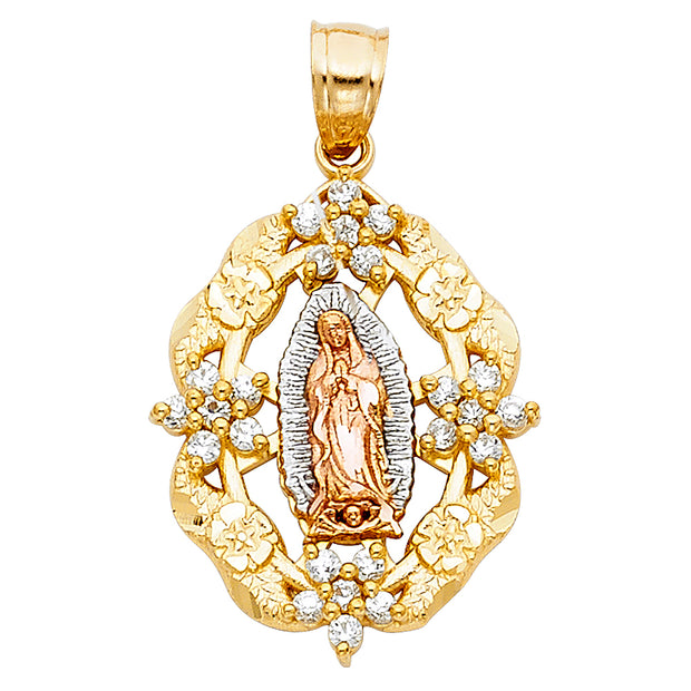 14K Gold Guadalupe CZ Pendant with 3.4mm Hollow Cuban Chain