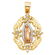 14K Gold Guadalupe CZ Pendant with 2.3mm Figaro 3+1 Chain