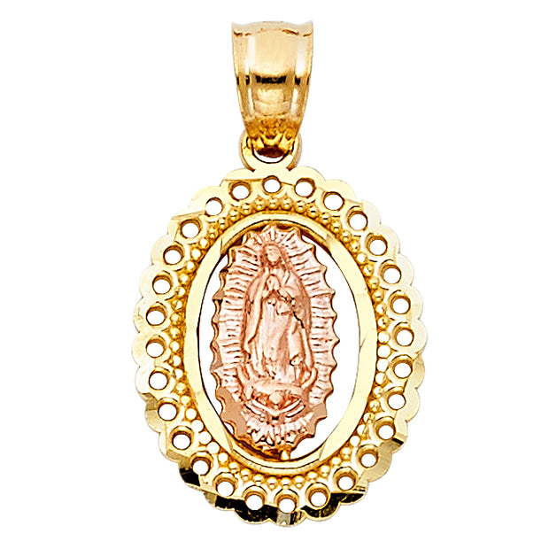 14K Gold Guadalupe Pendant with 2mm Figaro 3+1 Chain