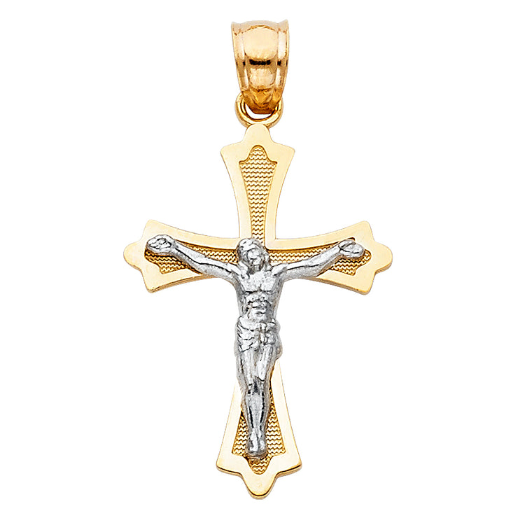 14K Gold Jesus Crucifix Cross Charm Pendant with 1.1mm Wheat Chain Necklace