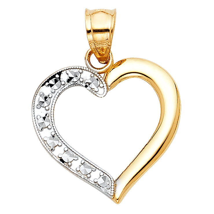 14K Gold Heart Pendant with 1.5mm Flat Open Wheat Chain