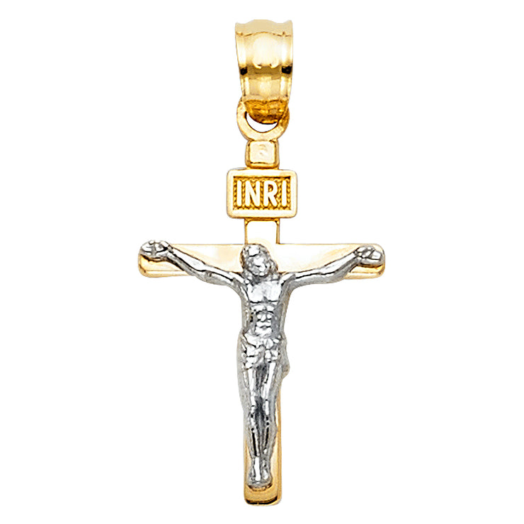 14K Gold Jesus Crucifix Cross Religious Charm Pendant with 0.8mm Box Chain Necklace