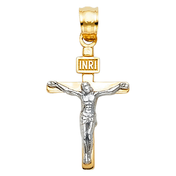 14K Gold Crucifix Cross Pendant with 1.2mm Singapore Chain