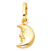 14K Gold Moon Face Charm Pendant with 0.9mm Singapore Chain Necklace