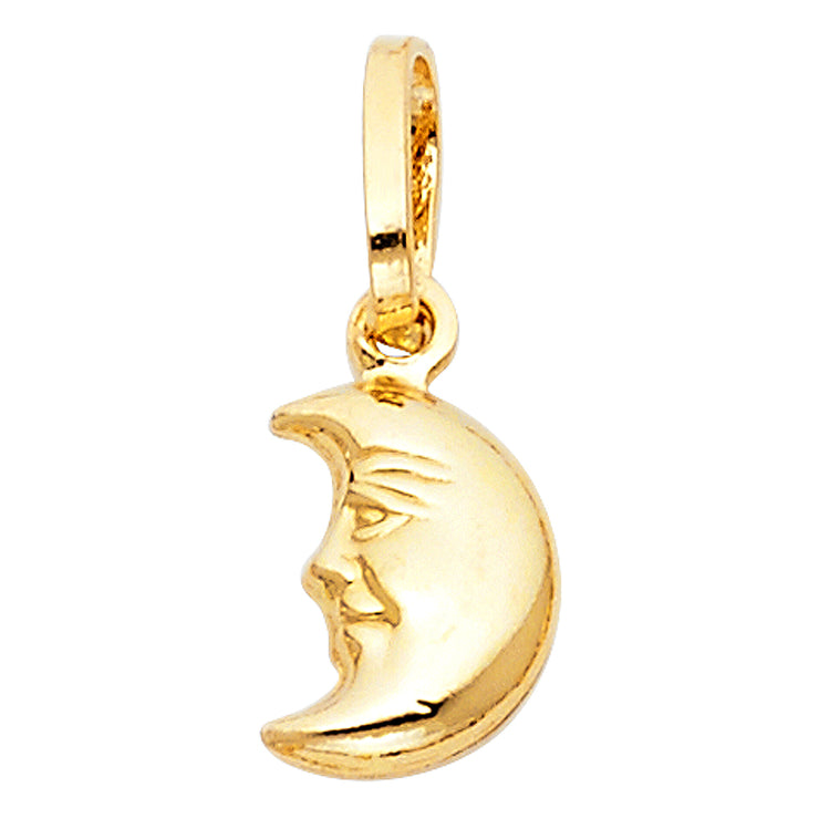 14K Gold Moon Face Charm Pendant with 0.9mm Singapore Chain Necklace