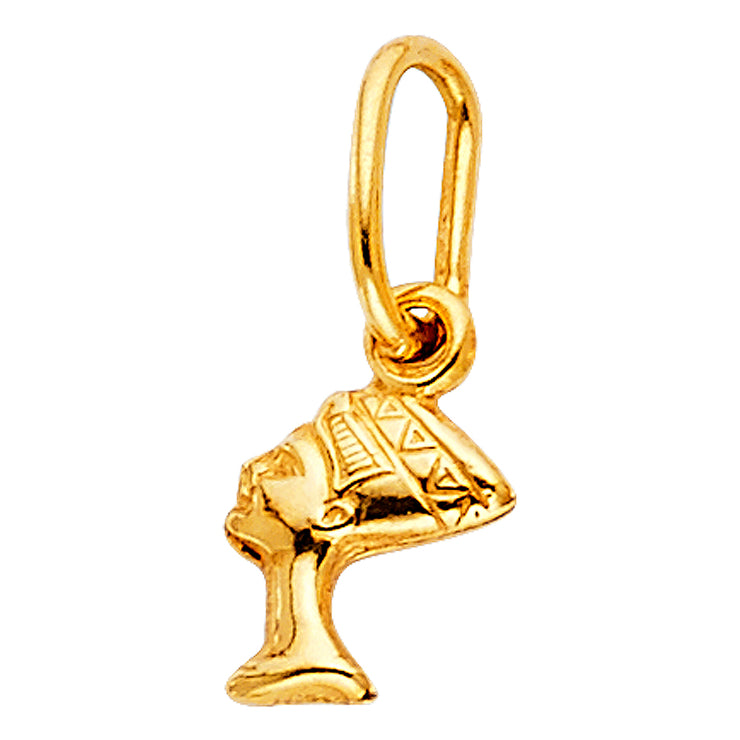 14K Gold Egyptian Queen Pharoah Nefertiti Charm Pendant with 0.6mm Box Chain Necklace