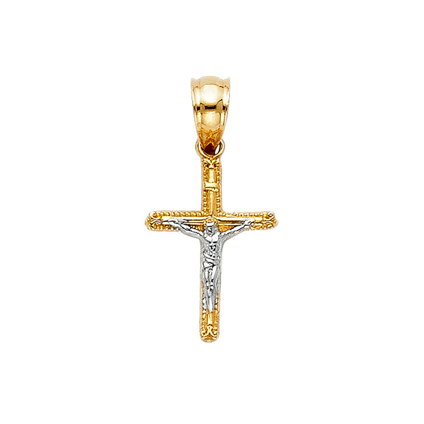 14K Gold Crucifix Cross Pendant with 2mm Figaro 3+1 Chain