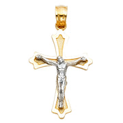 14K Gold Crucifix Cross Pendant with 2.3mm Figaro 3+1 Chain