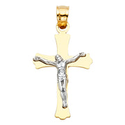 14K Gold Jesus Crucifix Cross Charm Pendant with 0.9mm Wheat Chain Necklace