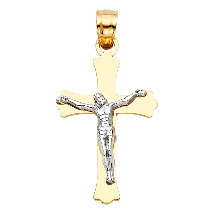 14K Gold Crucifix Cross Pendant with 2.3mm Figaro 3+1 Chain