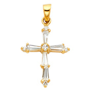 14K Gold Cross Tapered Baguette CZ  Charm Pendant with 2mm Figaro 3+1 Chain Necklace