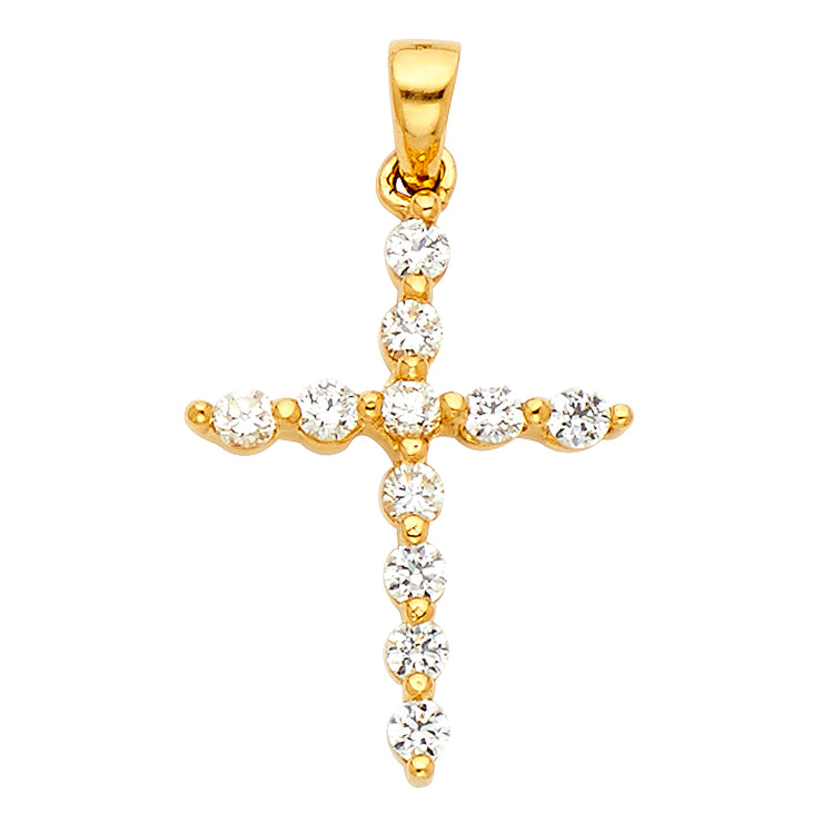 14K White Gold Fancy Cross Round Cut CZ  Charm Pendant with 2mm Figaro 3+1 Chain Necklace