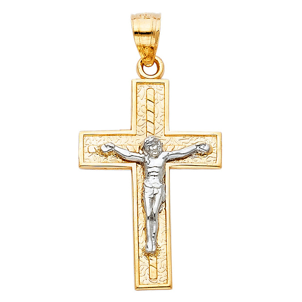 14K Gold Crucifix Cross Pendant with 3.1mm Figaro 3+1 Chain