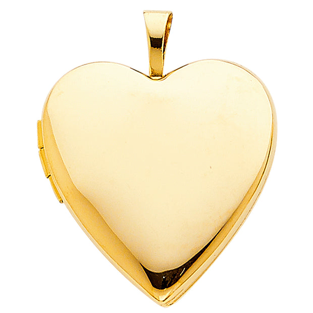 14K Gold Plain Heart Locket Charm Pendant with 2mm Figaro 3+1 Chain Necklace