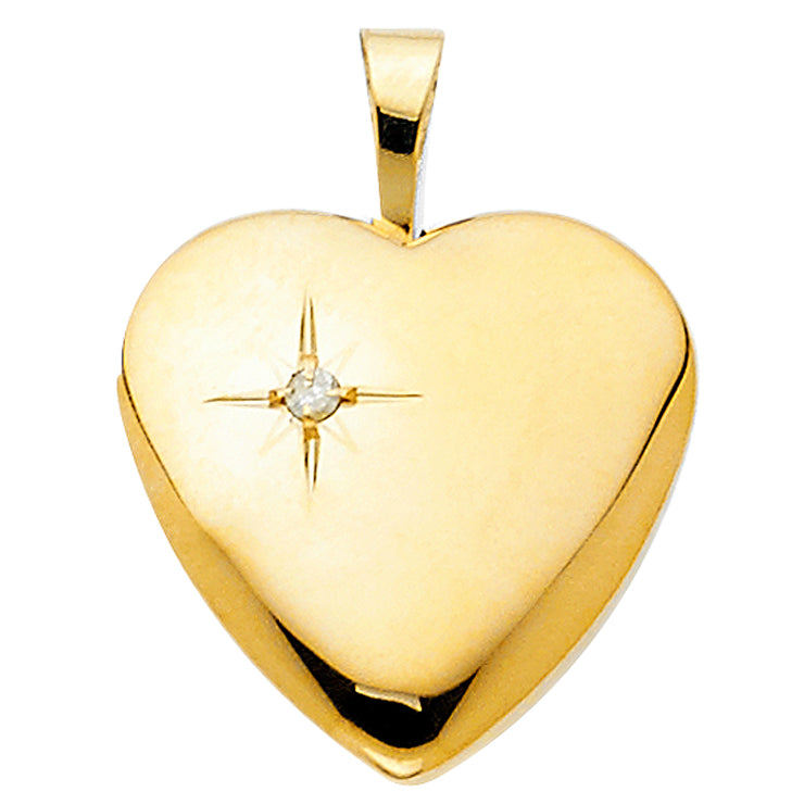 14K Gold Heart Locket Charm Pendant with 2.3mm Figaro 3+1 Chain Necklace