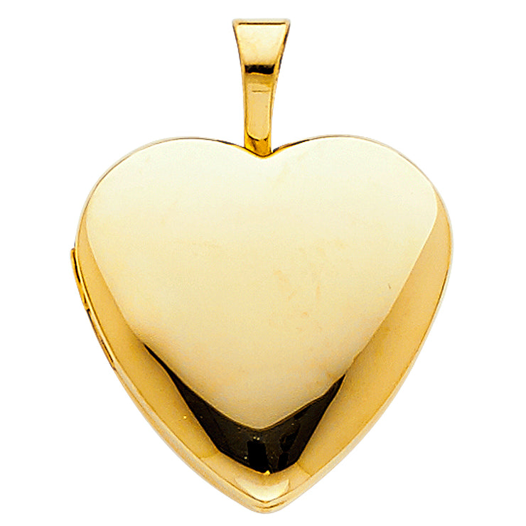 14K Gold Plain Heart Locket Charm Pendant with 1.2mm Singapore Chain Necklace