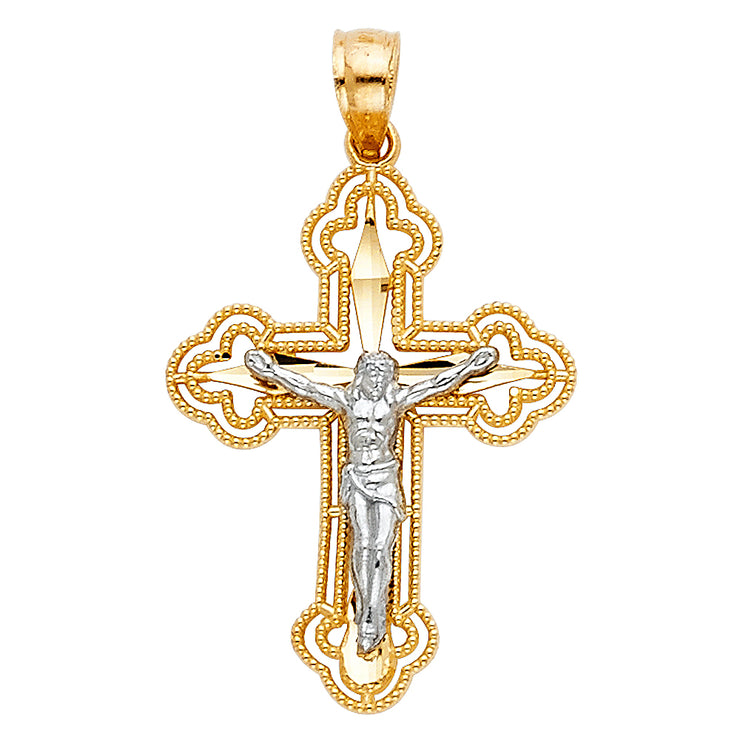 14K Gold Crucifix Cross Pendant with 2.3mm Figaro 3+1 Chain