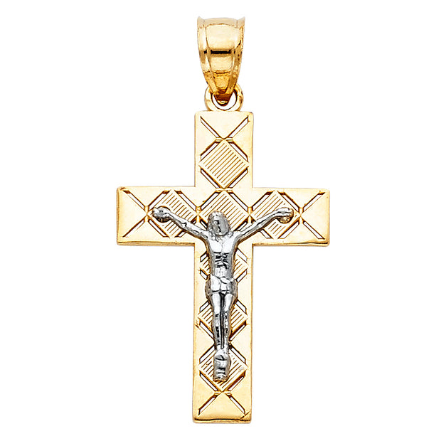 14K Gold Crucifix Cross Pendant with 1.2mm Singapore Chain