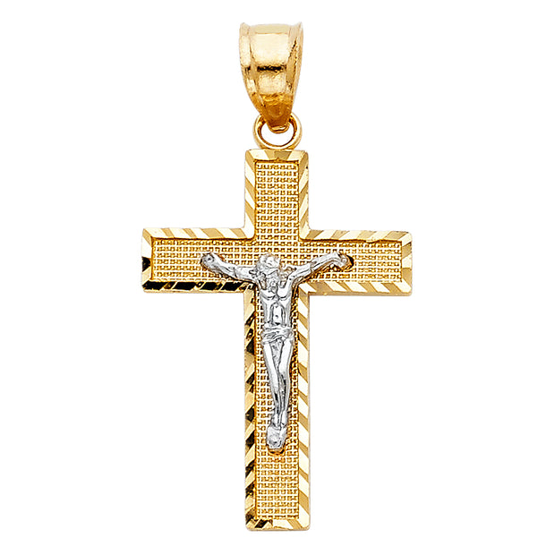 14K Gold Jesus Crucifix Cross Charm Pendant with 1.1mm Wheat Chain Necklace