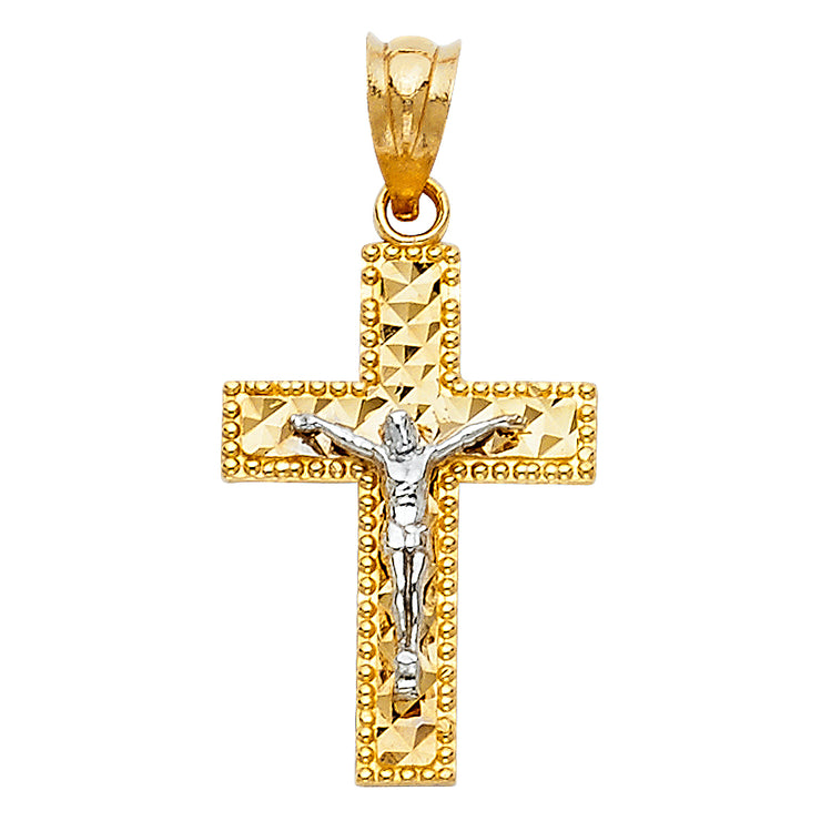 14K Gold Crucifix Cross Pendant with 2.3mm Figaro 3+1 Chain