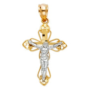 14K Gold Crucifix Cross Pendant with 2mm Figaro 3+1 Chain