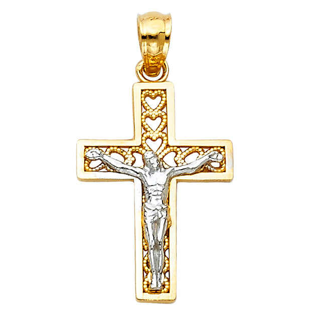 14K Gold Crucifix Cross Pendant with 2.3mm Figaro 3+1 Chain