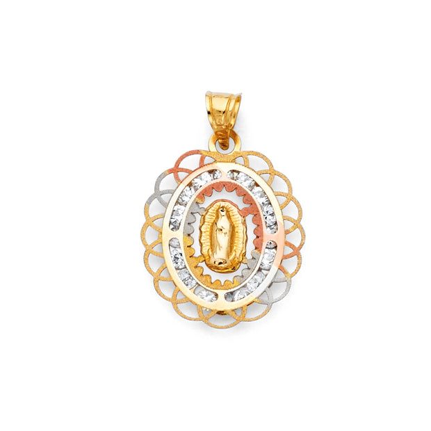 14K Gold Guadalupe CZ Pendant with 2.3mm Hollow Cuban Chain