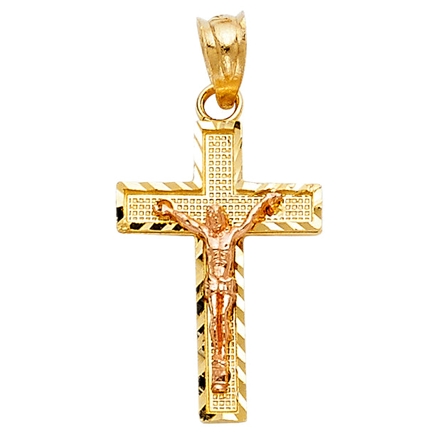 14K Gold Crucifix Cross Pendant with 2.3mm Figaro 3+1 Chain