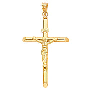 14K Gold Crucifix Charm Pendant with 1.4mm Round Wheat Chain Necklace