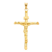 14K Gold Crucifix Charm Pendant with 1.4mm Round Wheat Chain Necklace