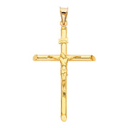 14K Gold Crucifix Charm Pendant with 1.4mm Round Wheat Chain Necklace