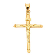 14K Gold Crucifix Charm Pendant with 1.1mm Wheat Chain Necklace