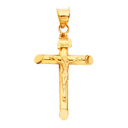 14K Gold Crucifix Charm Pendant with 1.1mm Wheat Chain Necklace