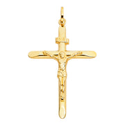 14K Gold Crucifix Charm Pendant with 1.4mm Round Wheat Chain Necklace