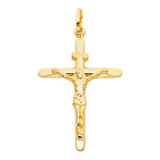 14K Gold Crucifix Charm Pendant with 1.4mm Round Wheat Chain Necklace