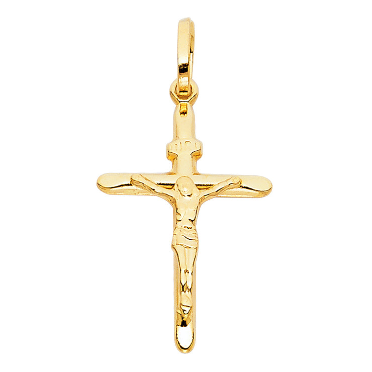 14K Gold Crucifix Charm Pendant with 0.9mm Wheat Chain Necklace