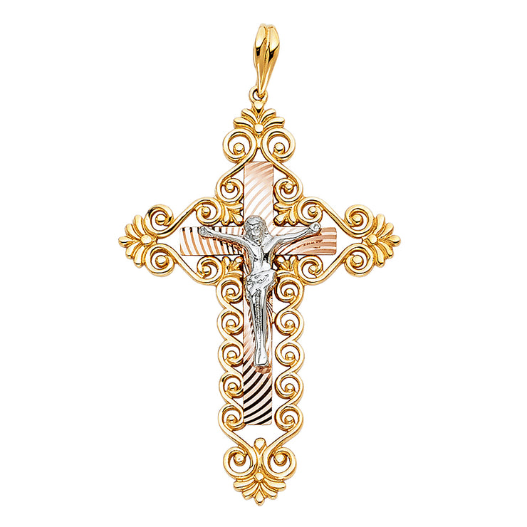 14K Gold Religious Crucifix Charm Pendant with 1.2mm Box Chain Necklace