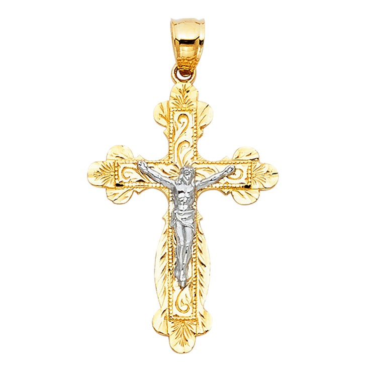 14K Gold Religious Crucifix Charm Pendant with 1.2mm Box Chain Necklace