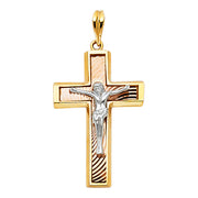 14K Gold Crucifix Pendant with 2.3mm Figaro 3+1 Chain