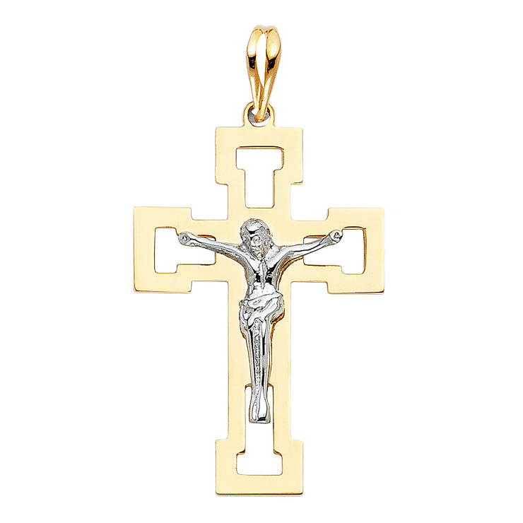 14K Gold Crucifix Pendant with 1.2mm Singapore Chain