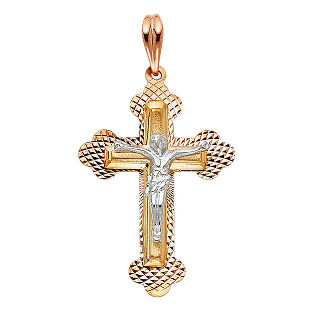 14K Gold Crucifix Pendant with 2.3mm Figaro 3+1 Chain