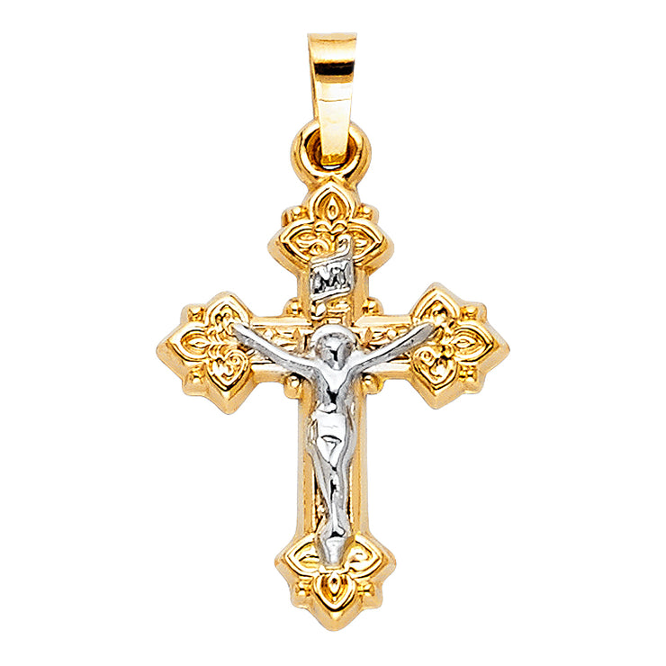 14K Gold Crucifix Pendant with 2.3mm Figaro 3+1 Chain